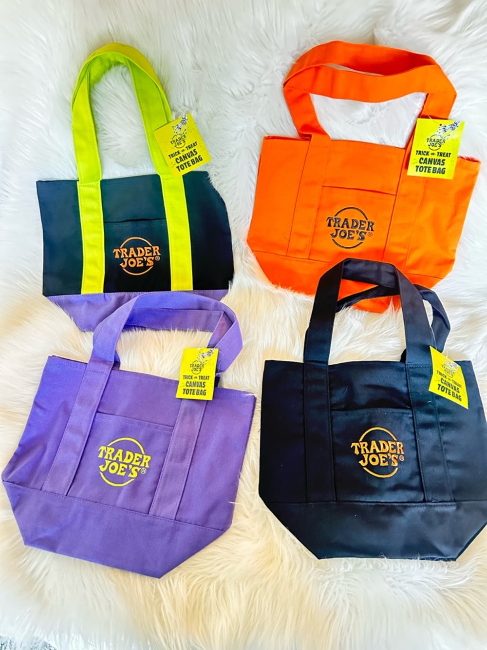 Trader Joe’s Mini Canvas Tote Bag - Purple, Orange, Black, Black/Green